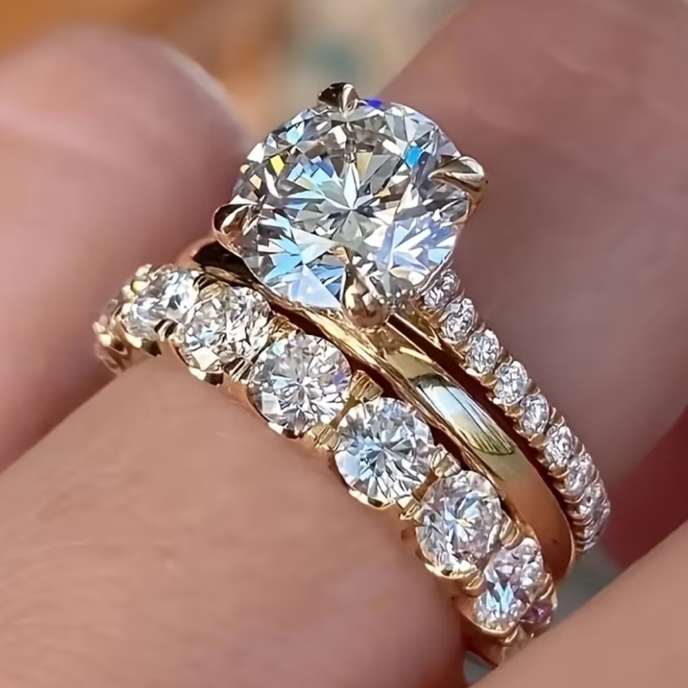 Gold Ring Set CZ Moissanite - Size 8